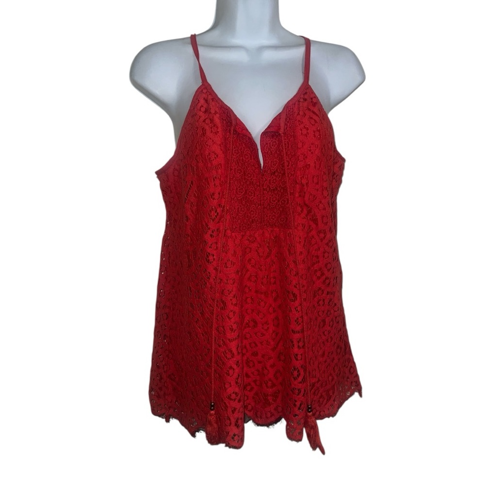 Romeo & Juliet Couture RedSpaghetti Strap Crochet Lined Top SZ L